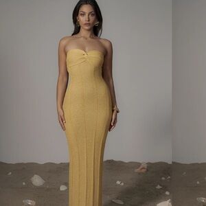 NWOT Gold Yellow Dress - Blanca - Strapless Maxi Crochet Dress